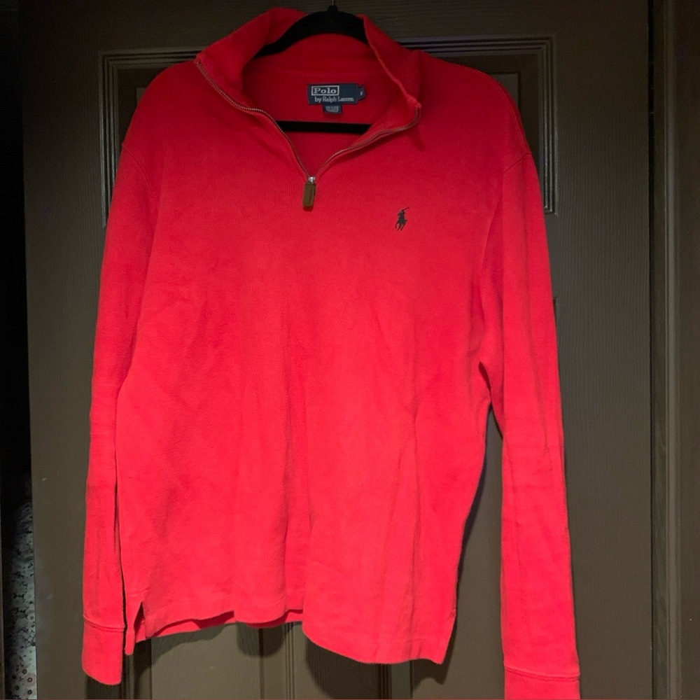 Ralph Lauren Red Cotton  1/4 zip Pullover M Black Pony